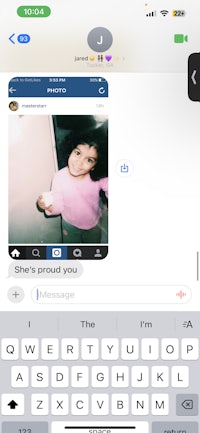 a screenshot of the instagram app showing a picture of a girl and a keyboard