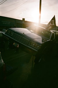 a car is upside down in a parking lot